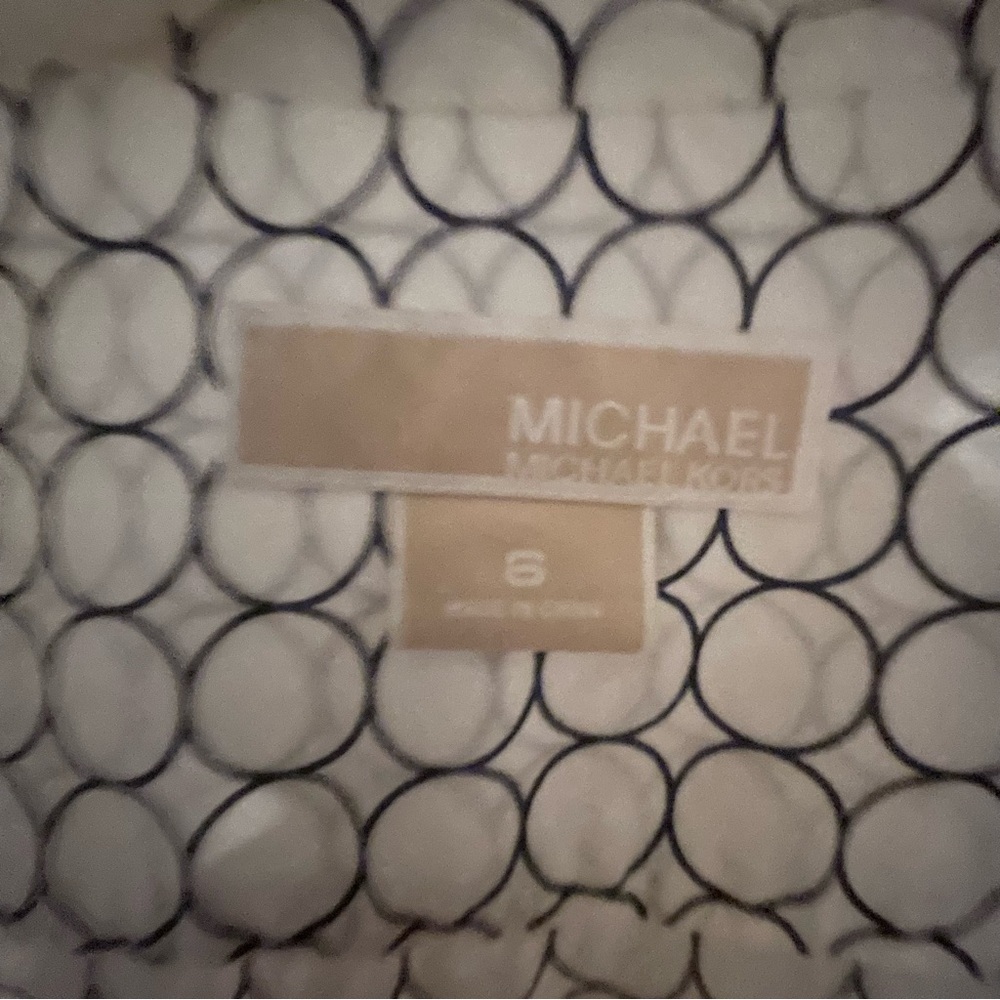Sz 6 Michael Kors Cotton Puff 3/4 Sleeve Button Down Shirt White/Navy - Picture 2 of 11